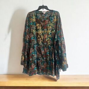 ✨We Be Bop Tunic Top 2X Art to Wear Long Sleeve Embroidered Batik Vtg Y2K✨